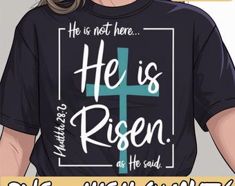 He is risen Png, Christian Easter Png, Easter Jesus Risen on the Cross for Men, Women, and Kids Png, Christian Religious Risen Cross Png