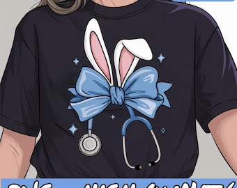 Easter Bunny Nurse with Stethoscope and Scrub Top PNG, Doctor Rabbit with Stethoscope for Women and Gifts, Easter Bunny Nurse Coquette PNG