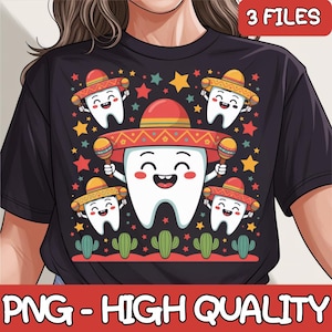 Cinco de Mayo Dentiste dentaire Tooth Fiesta Sombrero Png, Dentiste Cinco De Mayo, Mexican Png, Mexican Dental Squad with Teeths Png, Mexican Day