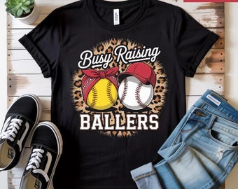 Busy Raising Ballers – Softball & Baseball Mom Leopard Print Design Png