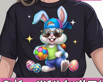 Happy Easter Day with Bunny Playing Volleyball for Kids, Boys, and Men Png, Volleyball Bunny Png, Easter Bunny Enjoying Volleyball Png