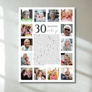 Editable 30 Reasons We Love You Photo Collage Poster Template, Personalized 30th Birthday Gift & Printable Decor, Digital Download, Canva