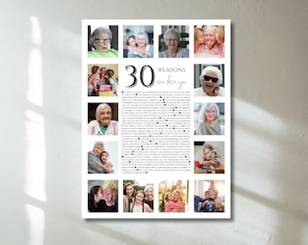 30th Birthday Photo Collage Poster, Personalized Gift (Digital Download, Canva)