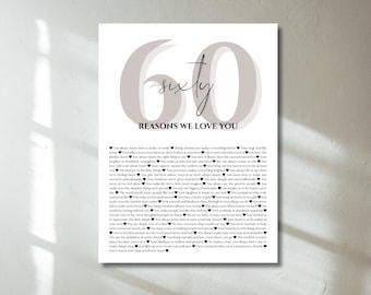 Personalized 60th Birthday Poster, 60 Reasons We Love You (Digital Download)