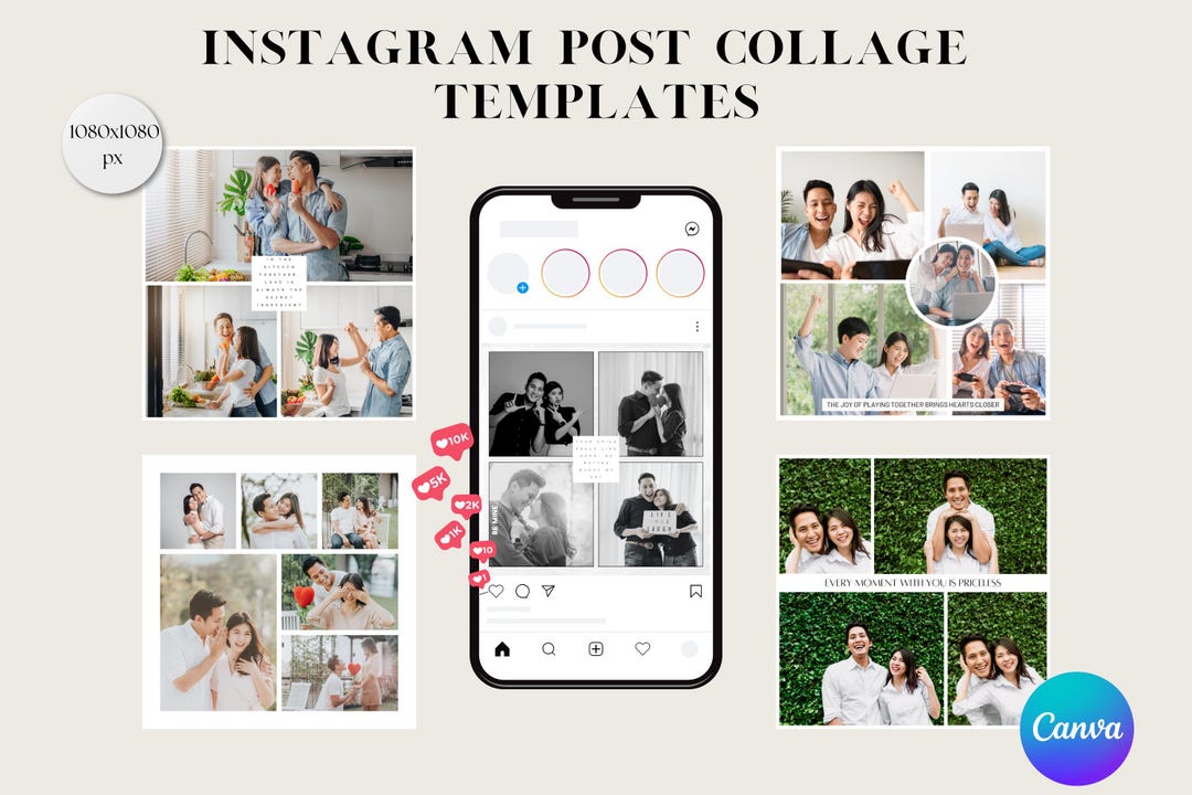 5 Aesthetic Instagram Post Photo Collage Templates, Personalized Social ...