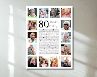 80th Birthday Photo Collage, Personalized Gift, Printable Decor (Digital Download)