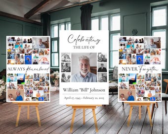 Funeral Welcome Sign Template, Celebration of Life Photo Collage (Canva, Digital Download)