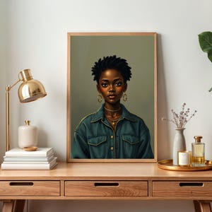 Afrocentric Printable Portrait,  Modern Black Woman Wall Art, Melanin Digital Download, African American Home Decor