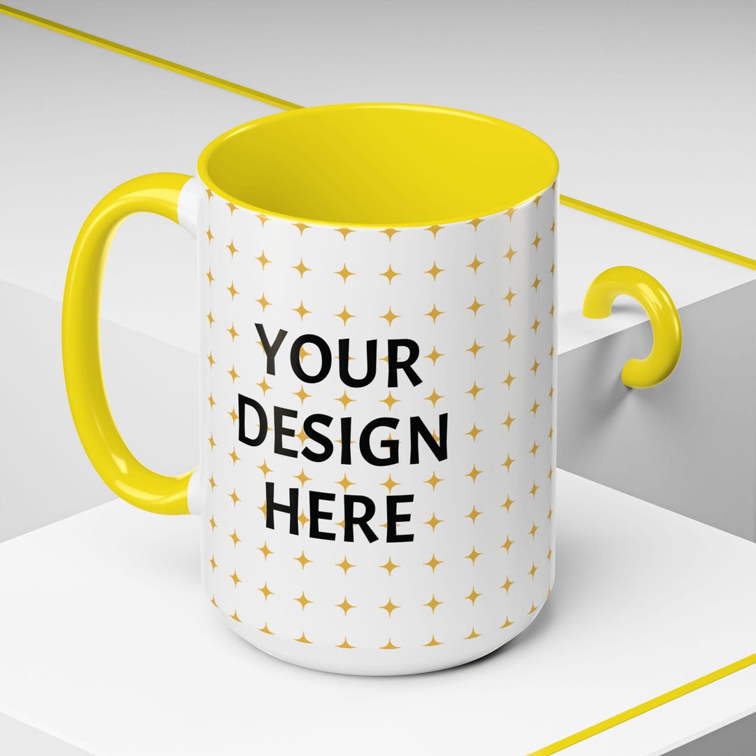 Personalized 15oz Yellow Inner and Handle Ceramic Coffee Mug - Accent ...