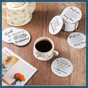 Personalized Ceramic Coasters - 4in Round, Cork Bottom, Metallic Holder - 4pack
