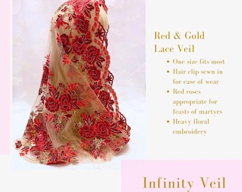Red Roses Infinity Veil Catholic Mass Veil Feasts of Martyrs