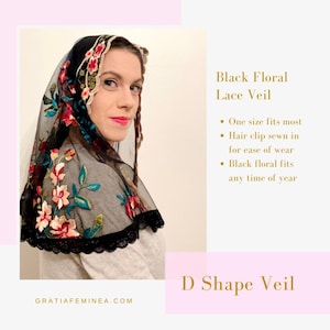 Black Floral Embroidered Chapel Veil Catholic Mass Veil