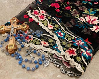 Black Floral Embroidered Catholic Veil: Infinity Chapel Veil