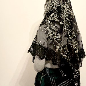 Black and Gold Embroidered Triangle Veil Catholic Mass Veil