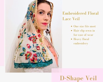 Chapel Veil Embroidered Floral Catholic Mass Veil