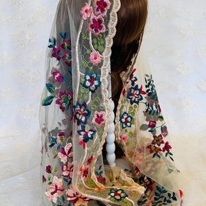 Embroidered Floral Infinity Veil: Catholic Mass Veil image 8
