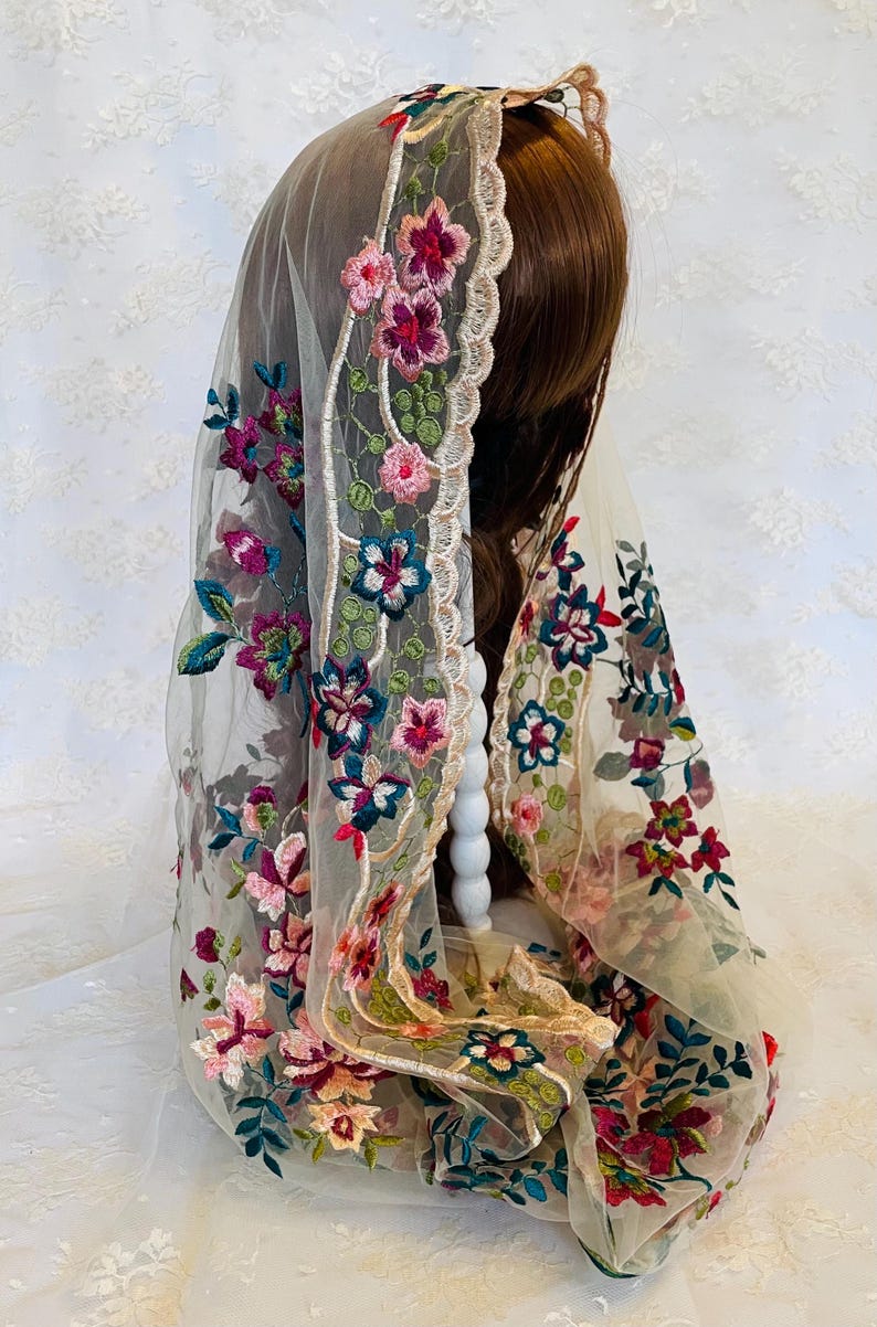 Embroidered Floral Infinity Veil: Catholic Mass Veil image 8