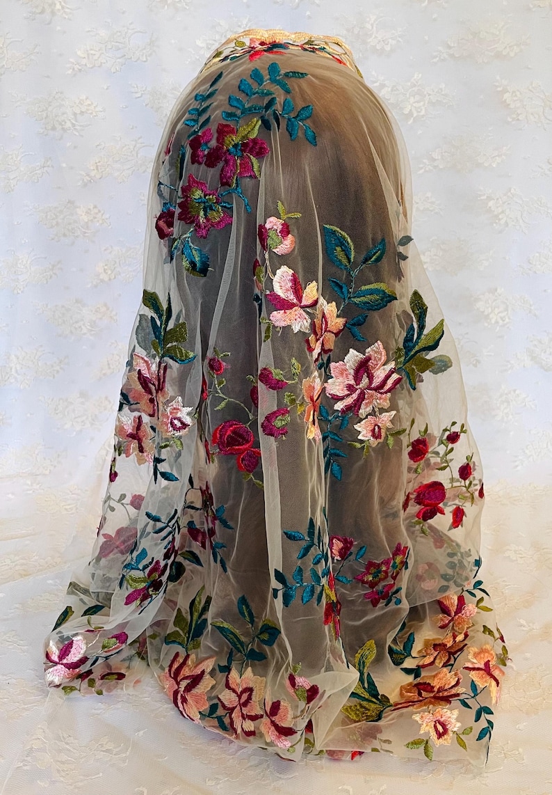 Embroidered Floral Infinity Veil: Catholic Mass Veil image 6