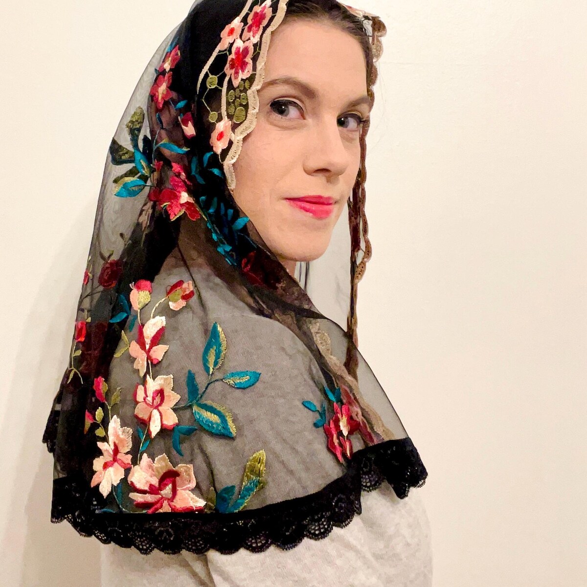 Black Floral Embroidered Chapel Veil Catholic Mass Veil - Etsy