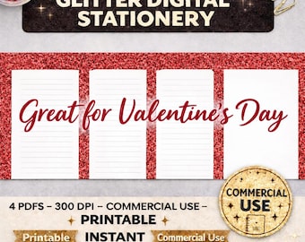 Valentine Digital Paper – Red Glitter - Commercial Use