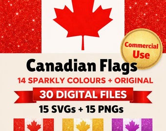 Canadian Flag Clipart | Sparkly Maple Leaf SVG & PNG (Digital Download, Commercial Use)