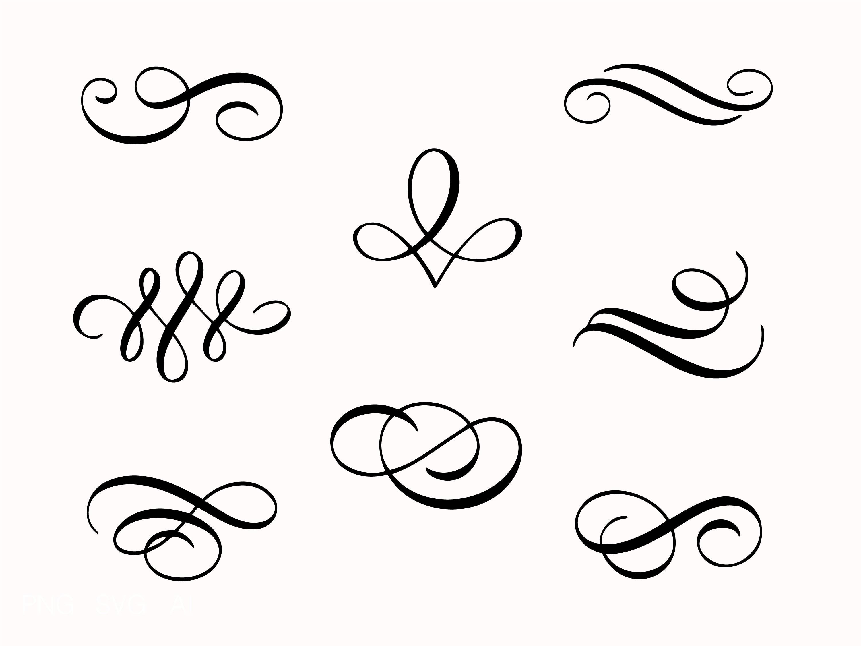 100+ Calligraphy Flourishes Elegant Swashes & Decorative Elements SVG, PNG Digital Files
