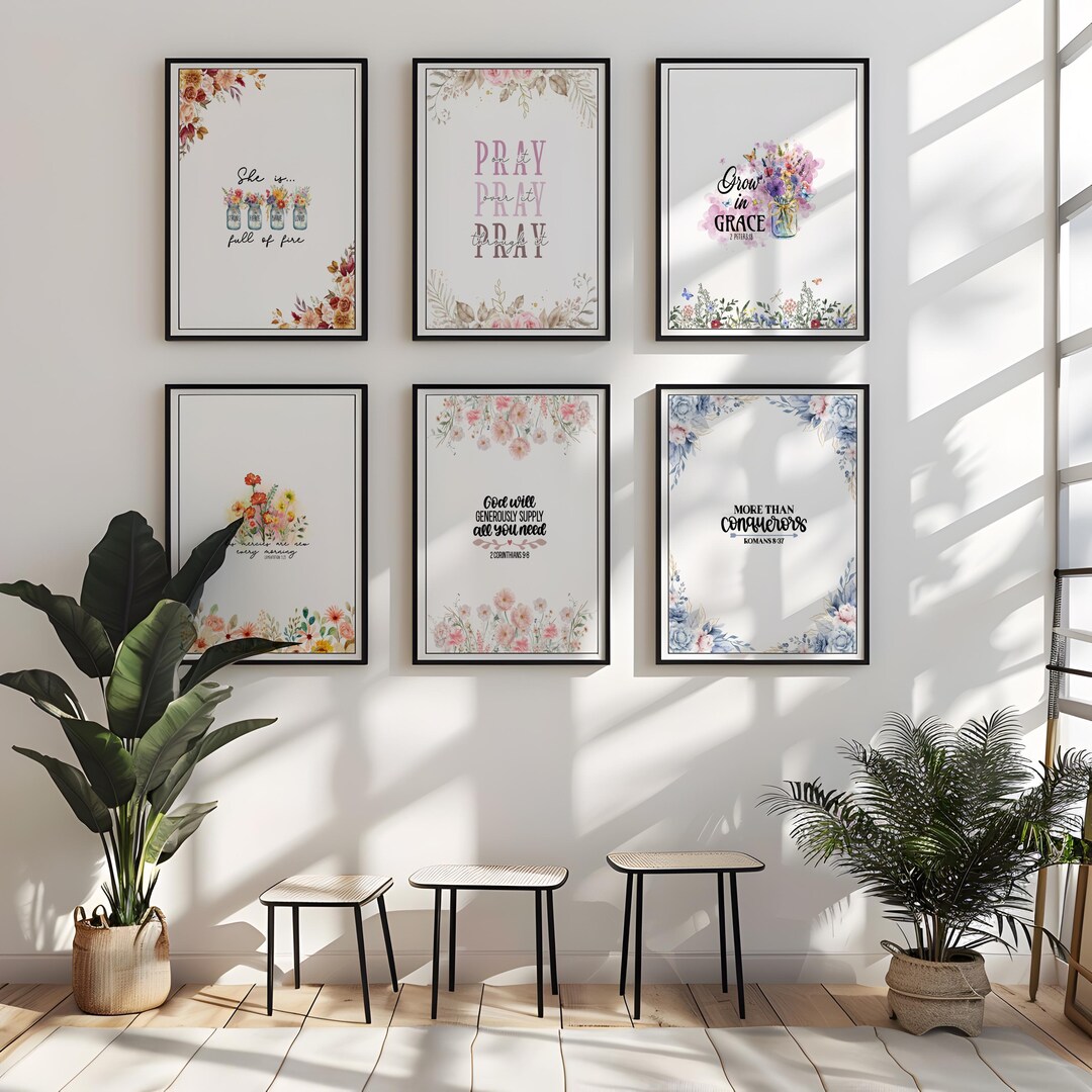 Christian Floral Digital Wall Art Set | Bible Verse Prints ...