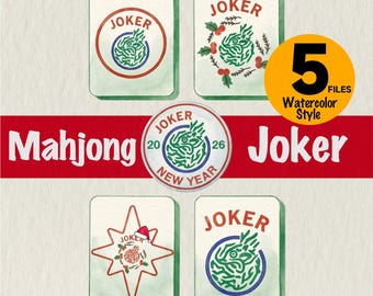 Mahjong Joker-plattor Clipart, akvarell PNG (5 filer)