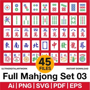 Mahjong Tile Clipart Set SVG PNG - Stickers numériques jeu asiatique, Mahjong PNG Bundle pour Cricut, décoration de fête de casino Kawaii, téléchargement immédiat