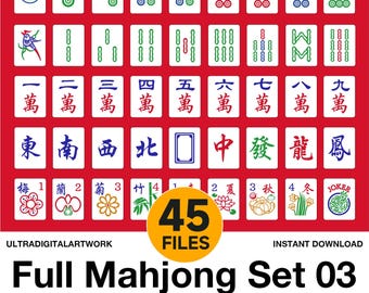 Conjunto de imágenes prediseñadas de fichas de Mahjong SVG PNG: pegatinas digitales de juegos asiáticos, paquete de Mahjong PNG para Cricut, decoración kawaii para fiestas de casino, descarga instantánea