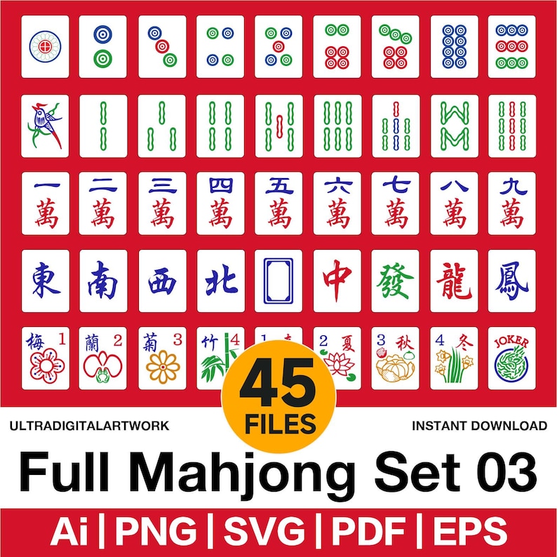 Mahjong Tile Clipart Set SVG PNG – Asian Game Digital Stickers, Mahjong PNG Bundle for Cricut, Kawaii Casino Party Decor, Instant Download image 1