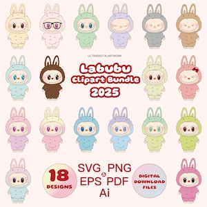 Labubu Designs Bundle Vector Clipart for Cricut Cut for Sticker Accessories Clothes for DIY gift T-shirt Bag Mug Cards Sublimation Printing
