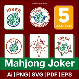 Mahjong Joker Tile Clipart – Casino Game Digital Sticker (svg, png, pdf, ai, eps, dwg)