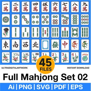 Peça completa de Mahjong americano para clipart, adesivo, estampa para acessórios, roupas, presentes DIY, camisetas, bolsas, canecas, cartões, SVG, PNG, PDF, EPS, AI