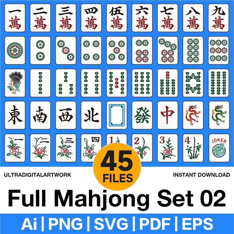 Azulejo de Mahjong Americano Completo para Clipart, Patrón de Pegatinas, Accesorios, Ropa, Regalos DIY, Camisetas, Bolsas, Tazas, Tarjetas, Svg, Png, Pdf, Eps, Ai imagen 1