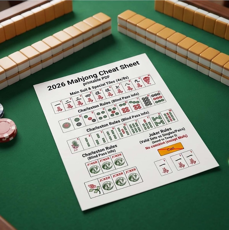 2026 Mahjong Cheat Sheet Printable PDF, Beginner-friendly American ...