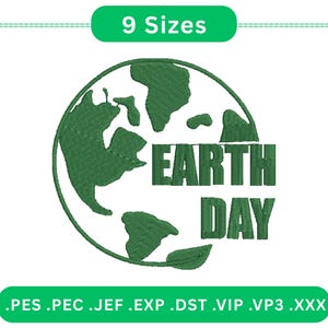 Earth Day Embroidery Design | Globe Planet Eco Friendly Machine Embroidery File | 9 Sizes Included