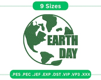 Earth Day Embroidery Design | Globe Planet Eco Friendly Machine Embroidery File | 9 Sizes Included
