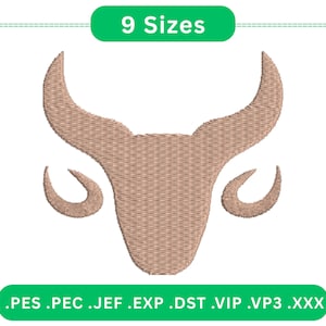 Bull Head Embroidery Design with Spiral Horns | Animal Head Silhouette | 9 Sizes Included | Digital Download for Machine Embroidery.