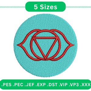 Third Eye Chakra Embroidery Design on Blue Circle Patch, Spiritual Ajna Symbol Machine Embroidery File,