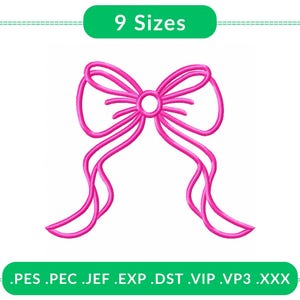 Bow Embroidery Design | Elegant Ribbon Outline in 9 Sizes | Cute Machine Embroidery Bow for Clothing & Gifts | Instant Download