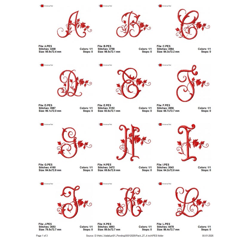 Red Roses Block Letters Red Rose Alphabet Embroidery Font, Flower Monogram Machine Embroidery ...