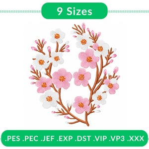 Cherry Blossom Embroidery Design | Sakura Floral Branch Machine Embroidery Pattern in 9 Sizes | Spring Flowers Instant Download