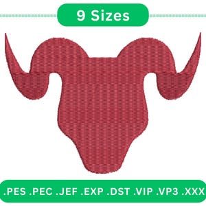 Bull Head Silhouette Embroidery Design | Curved Horn Western Bull Machine Embroidery | 9 Sizes | Instant Download