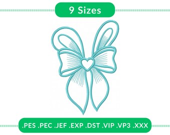 Diseño de bordado de lazo de corazón con cinta dulce, delicado patrón de contorno con centro de corazón, bordado a máquina, lazo encantador para artículos de bebé.