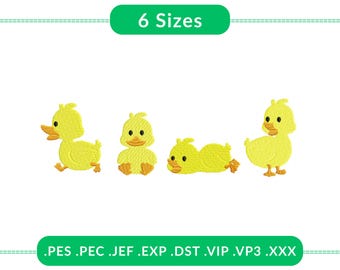 Lindo juego de diseño de bordado de patito, cuatro adorables motivos de patito bebé, incluye 6 tamaños para bordado a máquina.