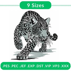 Realistic Leopard Embroidery Design | Wild Animal Machine Embroidery File in 9 Sizes | Jungle Cat Instant Download