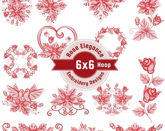 Rose pattern Machine Embroidery Design,  Lovebird Heart Wreath Files - 1 size