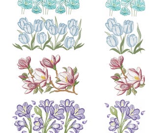 Wildflower Embroidery Design Set, Spring Garden Flowers Machine Embroidery, Botanical Floral Bundle - 5 size