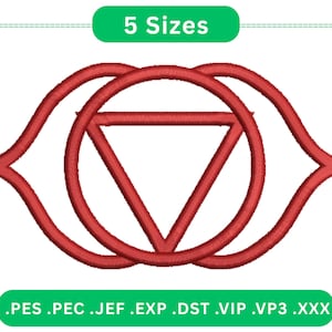 Mystical Third Eye Chakra Embroidery Design, Spiritual Ajna Symbol with Triangle and Circles, Includes 5 Sizes for Machine Embroidery